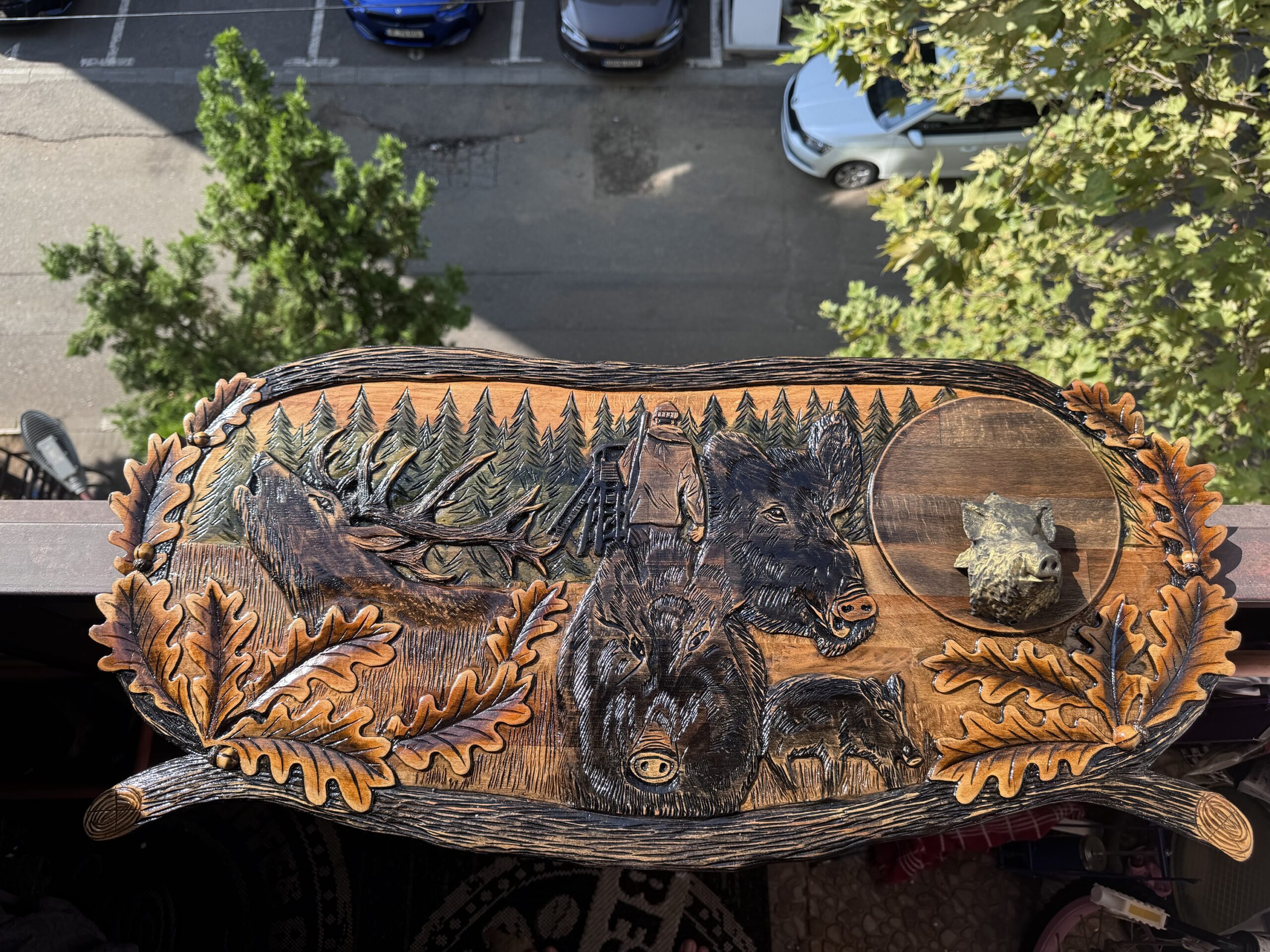 Panoplie sculptată manual – „Regatul Pădurii” 🦌🐗